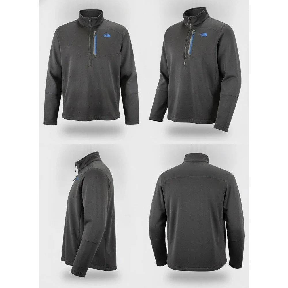 The North Face Mens Quarter Zip Fleece Pullover Gray Blue Chest Pocket XXL
